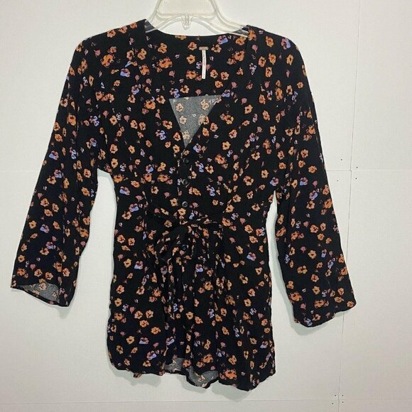 Free People Shorts Romper Sz 4 Floral Print Plunge V-Neck - Picture 1 of 9